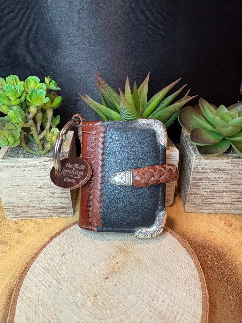 Brighton Photo Wallet Keychain Vintage Braided Leather Western Braid 🖤🤎
